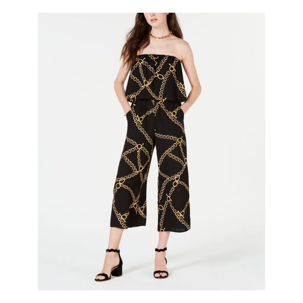 BEBOP Womens Cropped Romper Peasant Black Off Shoulder Chains Juniors XXS